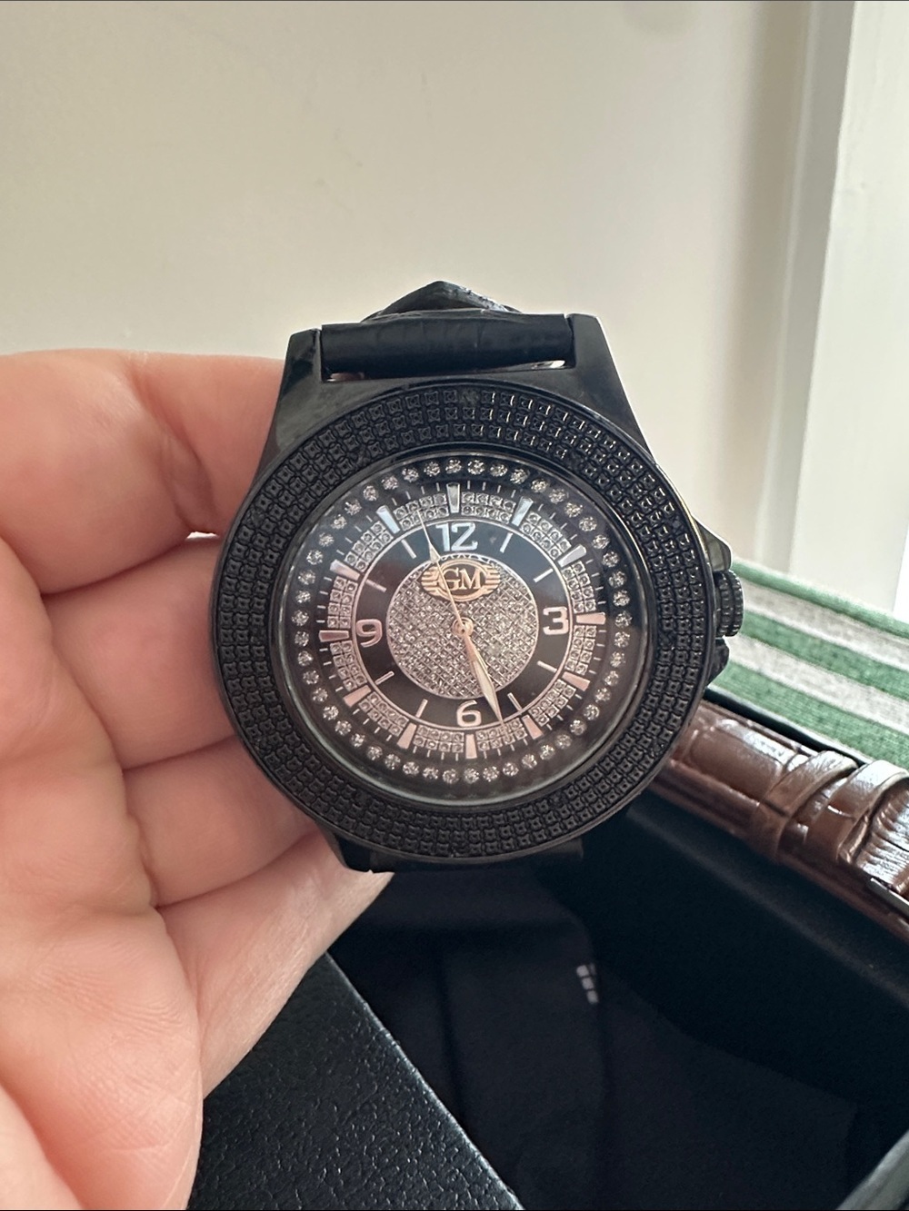Black Men's Fashion Watch with Crystal Accents